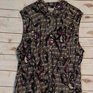 NWT - Avenue Sleeveless Black and Purple Print Blouse Size 30/32